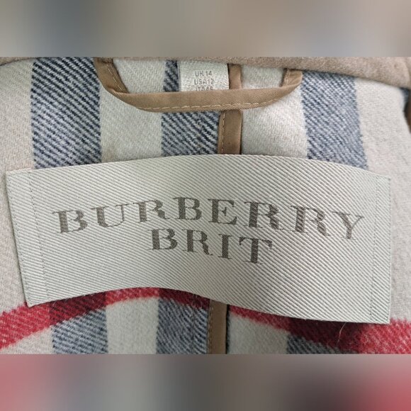 Burberry Womens Duffle Toggle Fur Hood Jacket Winter Camel Wool Nova Check 12 US - Picture 13 of 16